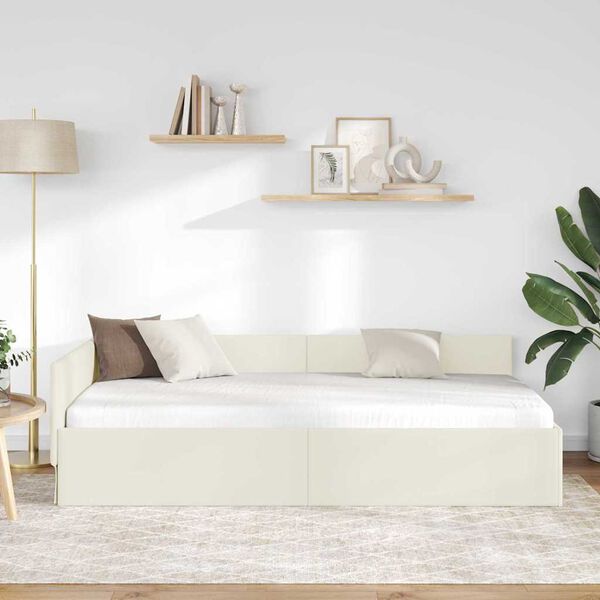 vidaXL Eckbettgestell mit Kopfteil Creme 90 cm x 200 cm Samt