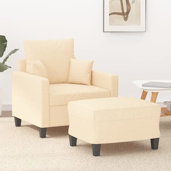 vidaXL Sessel mit Hocker Creme 60 cm Stoff