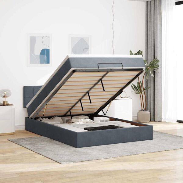vidaXL Ottoman-Bett mit Matratze Dunkelgrau 140x200 cm Samt