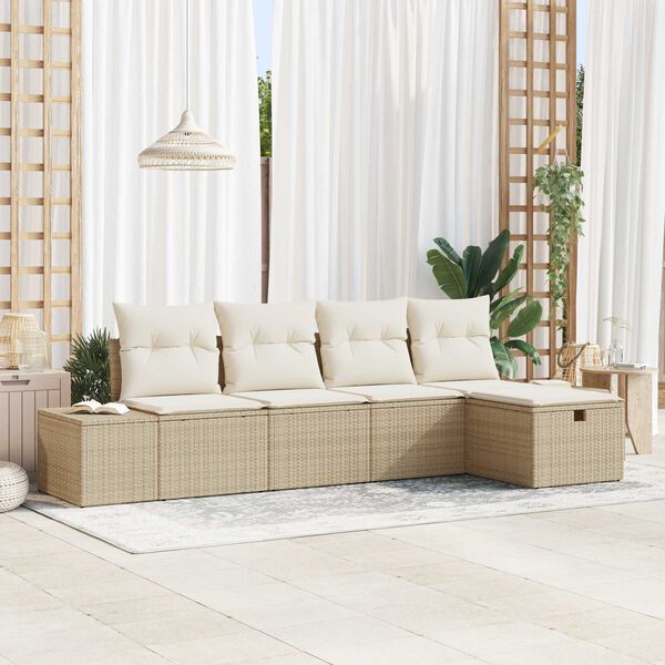 vidaXL Gartensofa-set mit Kissen 5 pcs Beige Poly-Rattan