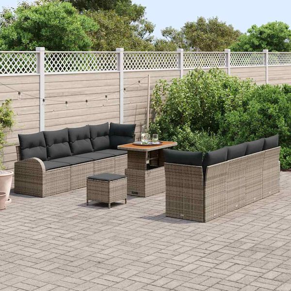 vidaXL Garten-Sofa-Set mit Kissen 11 pcs Grau Poly Rattan