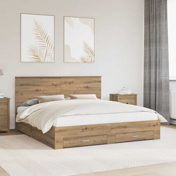 vidaXL Bettrahmen Artisan-Eiche 180 x 200 cm Holzwerkstoff