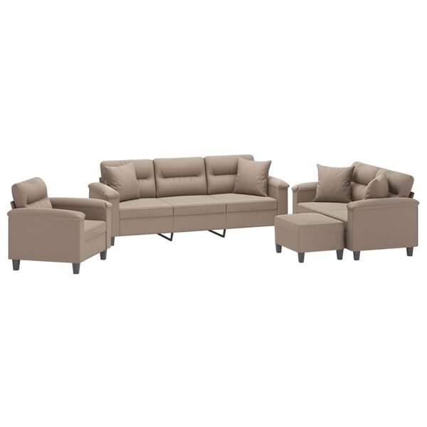 vidaXL 4-tlg. Sofagarnitur mit Kissen Taupe Mikrofasergewebe