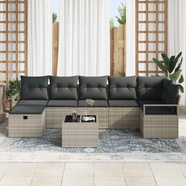 vidaXL Garten-Sofa-Set mit Kissen 8 pcs Hellgrau Poly Rattan