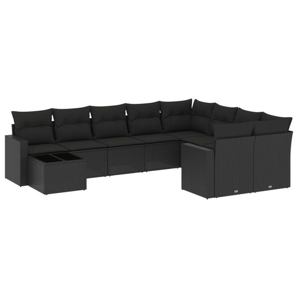 vidaXL 10-tlg. Garten-Sofagarnitur mit Kissen Schwarz Poly Rattan