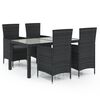 vidaXL 5-tlg. Garten-Essgruppe mit Kissen Poly Rattan Schwarz