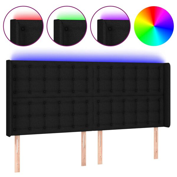 vidaXL LED Kopfteil Schwarz 183x16x118/128 cm Stoff