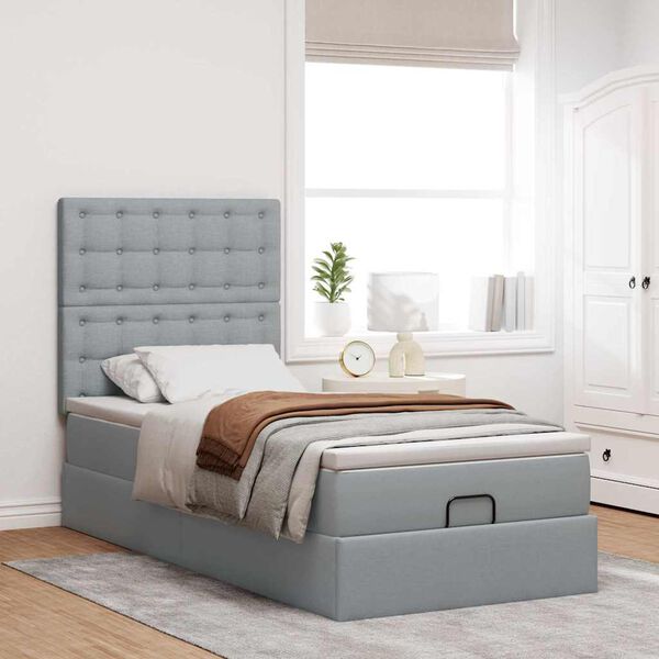 vidaXL Ottoman-Bett mit Matratze Hellgrau 90x200 cm Stoff