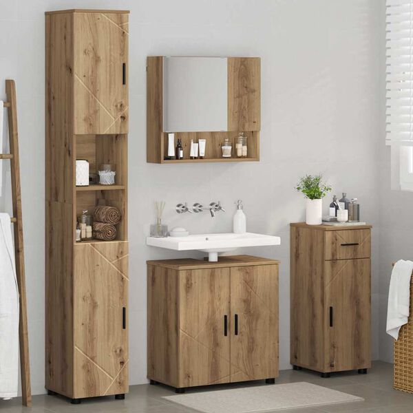 vidaXL Badezimmerm&ouml;bel-Set 4 pcs Artisan-Eiche Holzwerkstoff & Metall