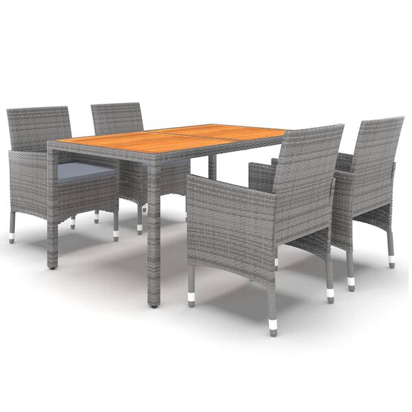 vidaXL 5-tlg. Garten-Essgruppe Poly Rattan Grau