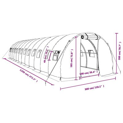 vidaXL Gewächshaus mit Stahlrahmen Grün 36 m² 12x3x2 m