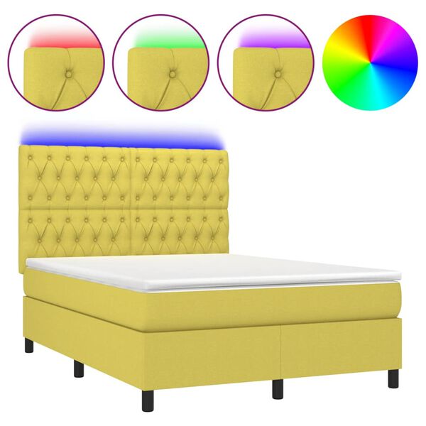 vidaXL Boxspringbett mit Matratze & LED Gr&uuml;n 140x200 cm Stoff