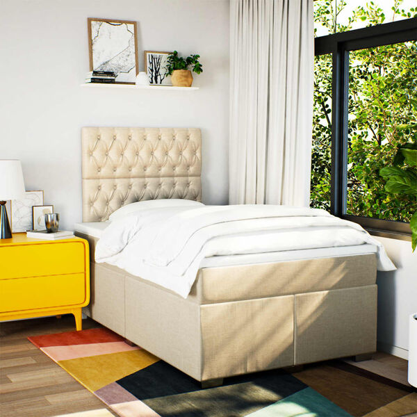 vidaXL Boxspringbett mit Matratze Creme 120x190 cm Stoff