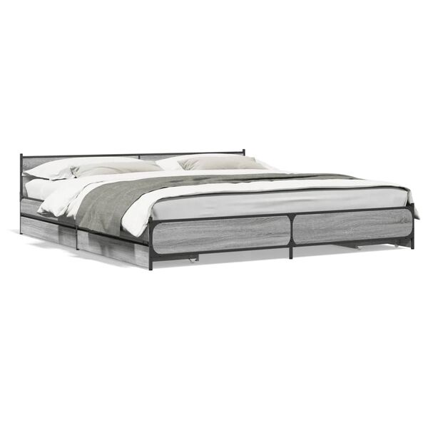 vidaXL Bettgestell mit Schubladen Grau Sonoma 200x200cm Holzwerkstoff