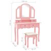 vidaXL Schminktisch-Set mit Hocker Rosa 100x40x146 cm Paulownia-Holz