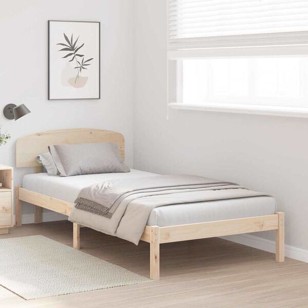 vidaXL Bettrahmen mit Kopfteil Natur 90 x 190 cm Massives Kiefernholz