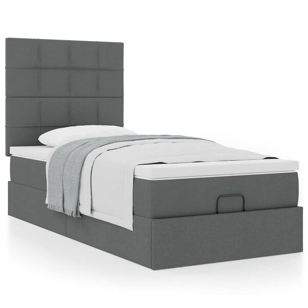 vidaXL Ottoman-Bett mit Matratze Dunkelgrau 100x200 cm Stoff
