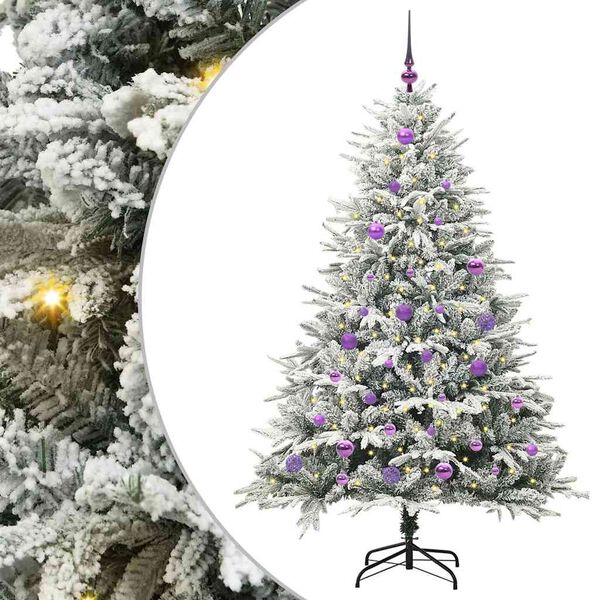 vidaXL K&uuml;nstlicher vorbeleuchteter Weihnachtsbaum mit Kugelset Gr&uuml;n