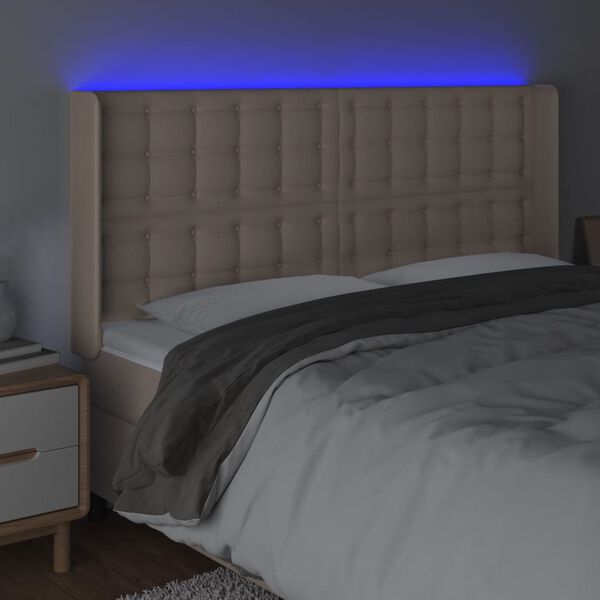 vidaXL LED Kopfteil Cappuccino-Braun 183x16x118/128cm Kunstleder