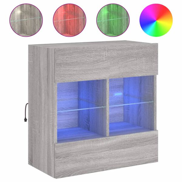 vidaXL TV-Wandschrank mit LED-Leuchten Grau Sonoma 58,5x30x60,5 cm