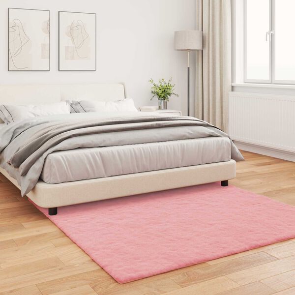 vidaXL Rutschfester Kunstfellteppich Olite Rosa 160 x 160 cm Polyester