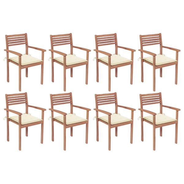 vidaXL Stapelbare Gartenst&uuml;hle mit Kissen 8 Stk. Massivholz Teak