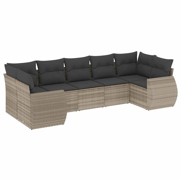 vidaXL 7-tlg. Garten-Sofagarnitur mit Kissen Hellgrau Poly Rattan