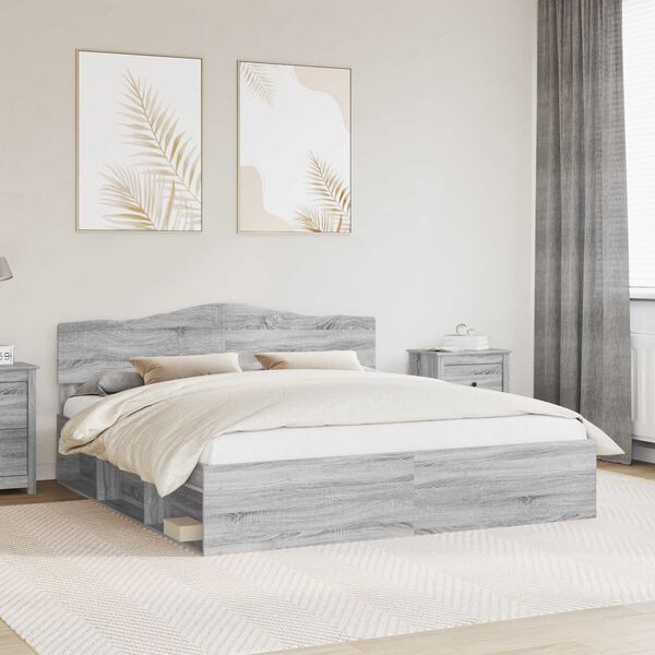 vidaXL Bettrahmen Graues Sonoma 200 x 200 cm Massives Kiefernholz
