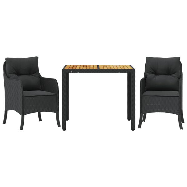 vidaXL 3-tlg. Garten-Essgruppe mit Kissen Schwarz Poly Rattan