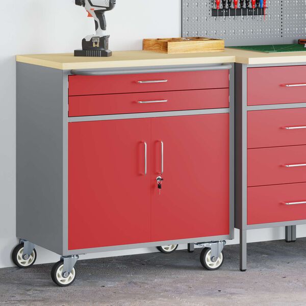 vidaXL Werkbank mit Schubladen 3 pcs Rot und Grau 75 x 45 x 85 cm