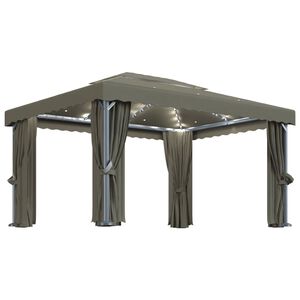 vidaXL Pavillon mit Vorh&auml;ngen & LED-Lichterkette 4x3 m Taupe
