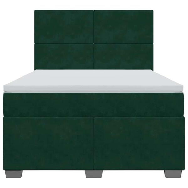 vidaXL Boxspringbett mit Matratze Dunkelgr&uuml;n 140x200 cm Samt