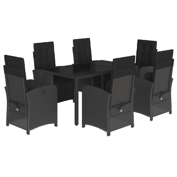 vidaXL 7-tlg. Garten-Essgruppe mit Kissen Schwarz Poly Rattan