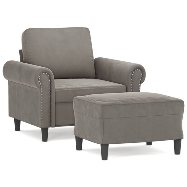 vidaXL Sessel mit Hocker Hellgrau 60 cm Samt