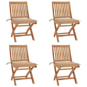 vidaXL Klappbare Gartenst&uuml;hle mit Kissen 4 Stk. Massivholz Teak