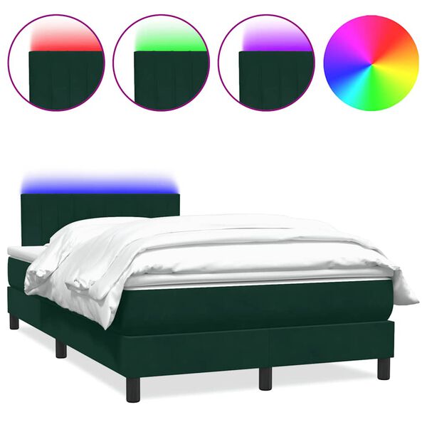 vidaXL Boxspringbett mit Matratze & LED Dunkelgr&uuml;n 120x220 cm Samt