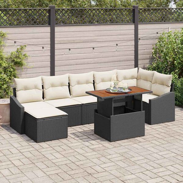 vidaXL Garten Essgruppe mit Kissen 8 pcs Schwarz und Creme