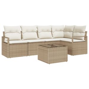 vidaXL Garten-Sofa-Set mit Kissen mit Speicher 6 pcs Beige und Creme