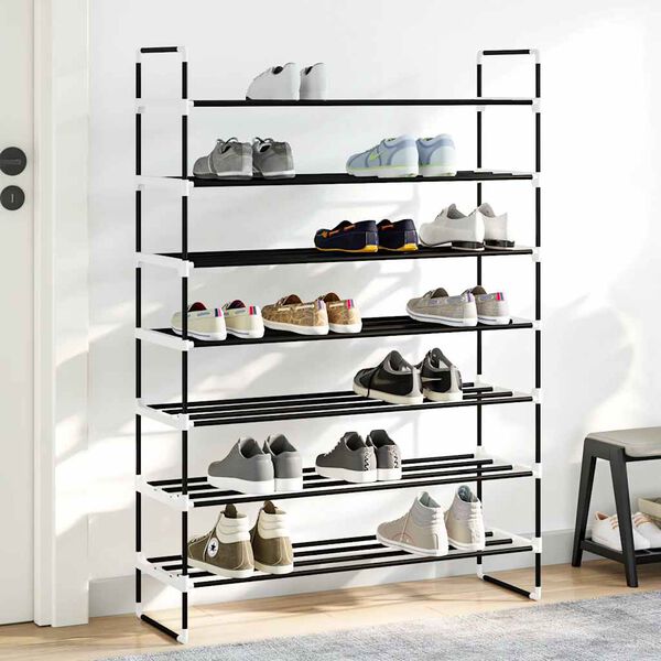 vidaXL Schuhregal mit 7 Etagen Metall und Kunststoff Schwarz