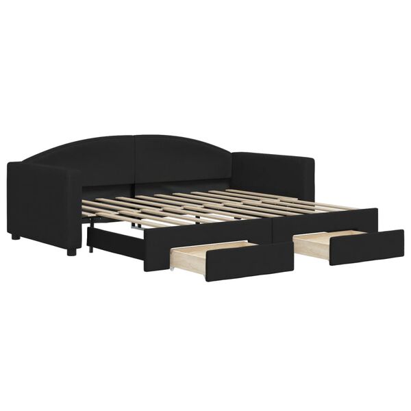 vidaXL Tagesbett Ausziehbar mit Schubladen Schwarz 90x190 cm Stoff