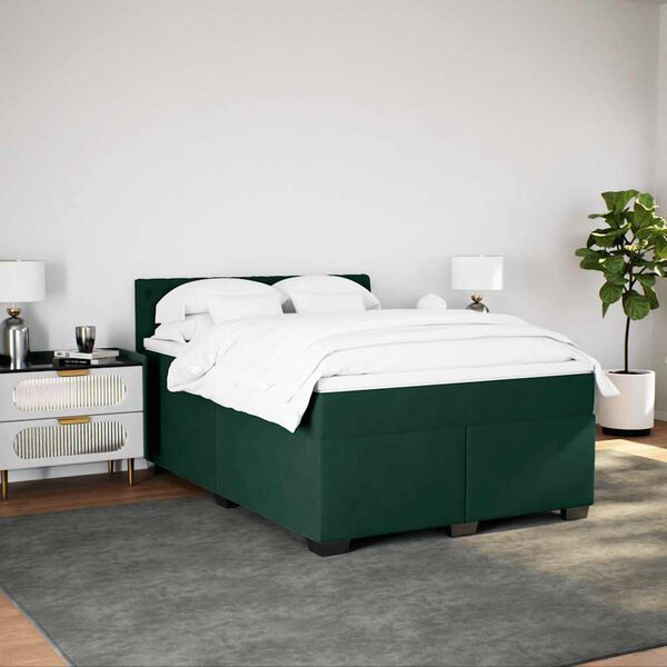 vidaXL Boxspringbett mit Matratze Dunkelgr&uuml;n 140x190 cm Samt