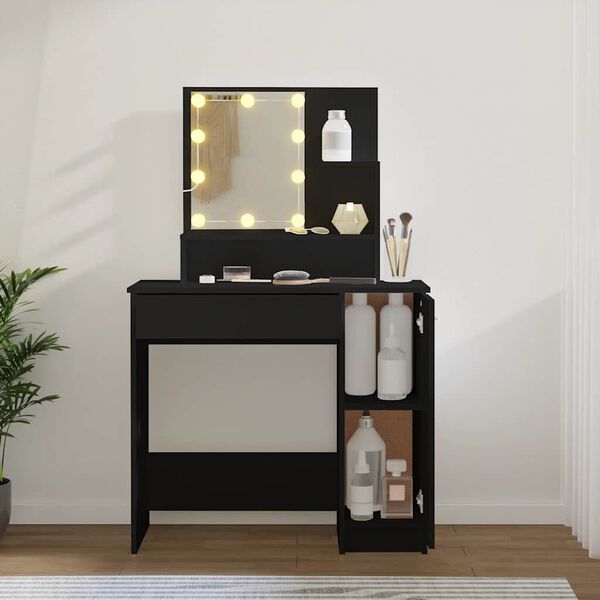 vidaXL Schminktisch mit LED Schwarz 86,5x35x136 cm