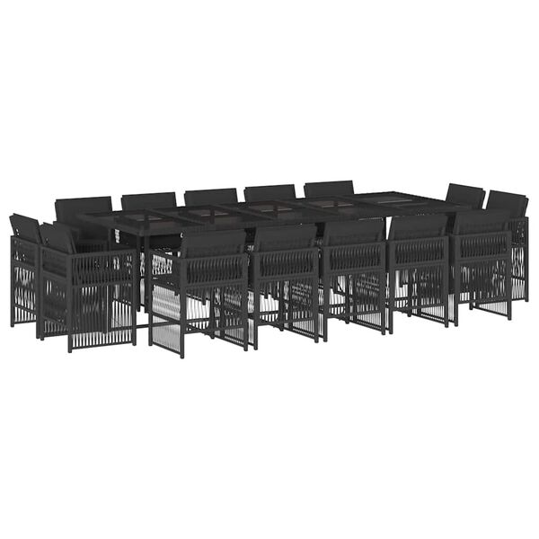 vidaXL 15-tlg. Garten-Essgruppe mit Kissen Schwarz Poly Rattan