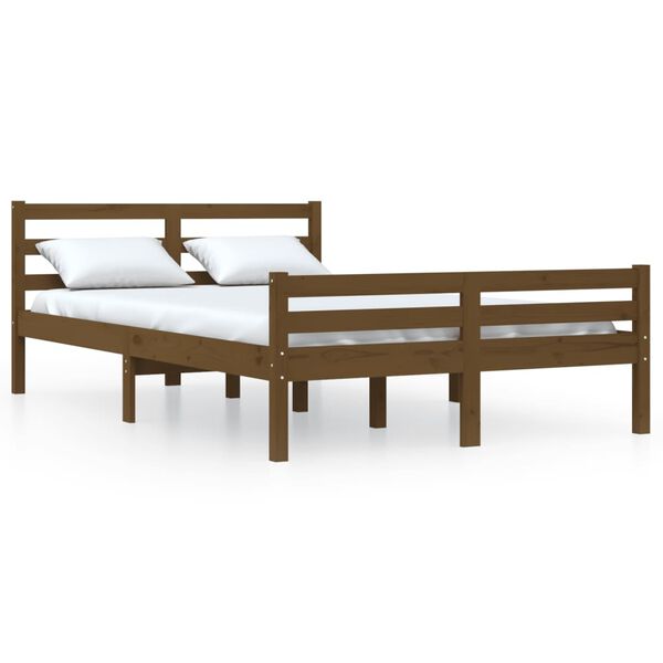 vidaXL Massivholzbett Honigbraun 135x190 cm