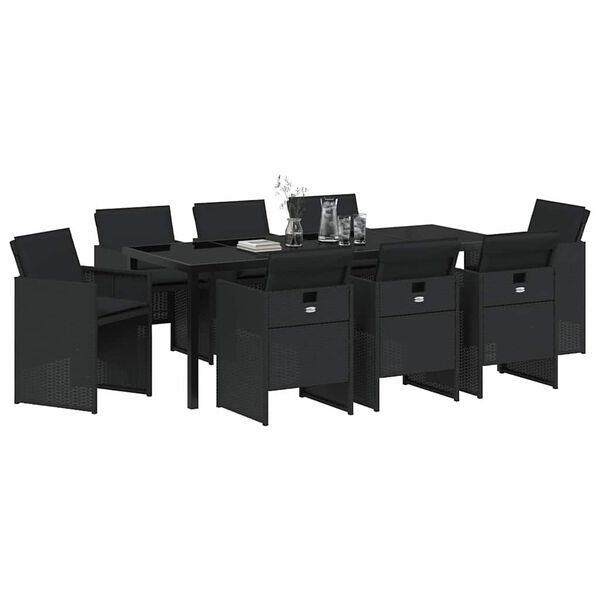 vidaXL Garten Essgruppe 9 pcs Schwarz Poly-Rattan