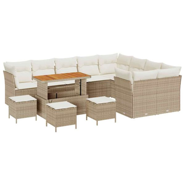 vidaXL Garten-Sofa-Set mit Kissen mit Speicher 13 pcs Beige und Creme