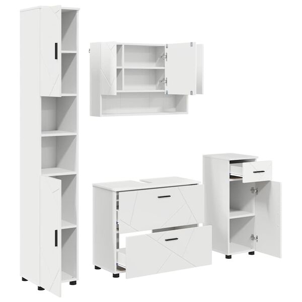 vidaXL Badezimmerm&ouml;bel-Set mit Regal 4 pcs Wei&szlig; Sperrholz und Metall