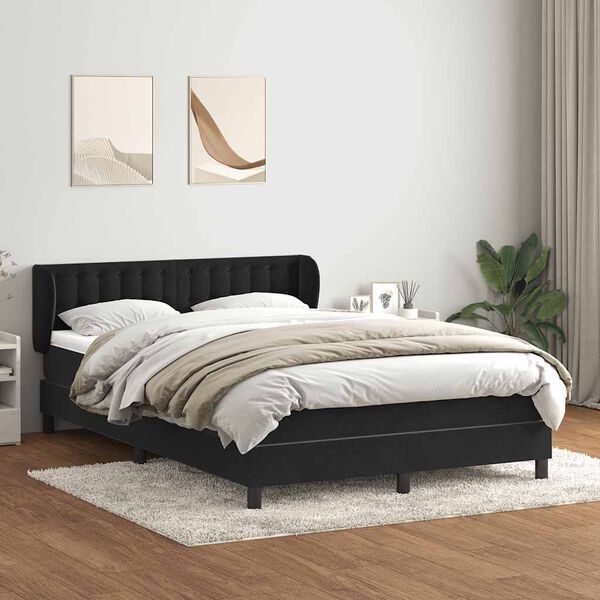 vidaXL Boxspringbett mit Matratze Schwarz 140x210 cm Samt