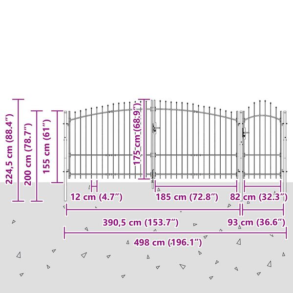 vidaXL Gartentor mit Schloss Grau 150 x 400 cm Stahl