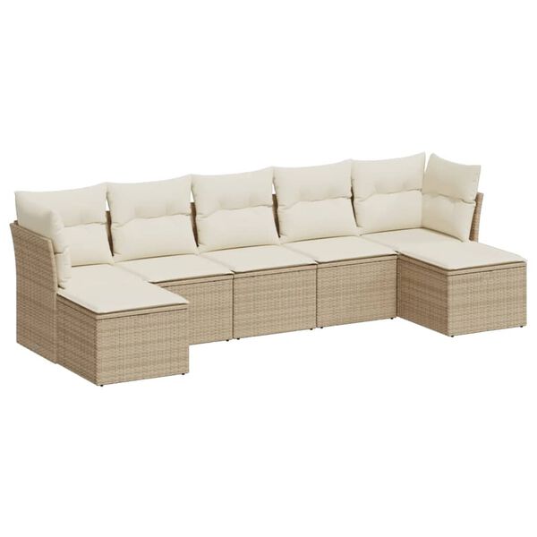 vidaXL 7-tlg. Garten-Sofagarnitur mit Kissen Beige Poly Rattan